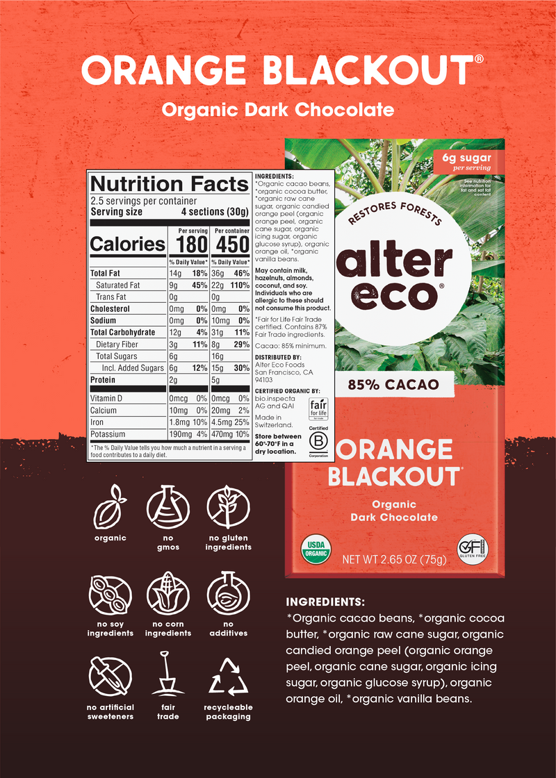 Alter Eco Chocolate Organic Dark Orange Blackout