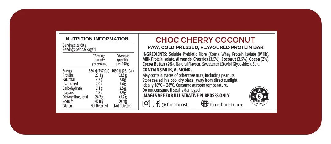 Fibre Boost Choc Cherry Coconut Protein bar