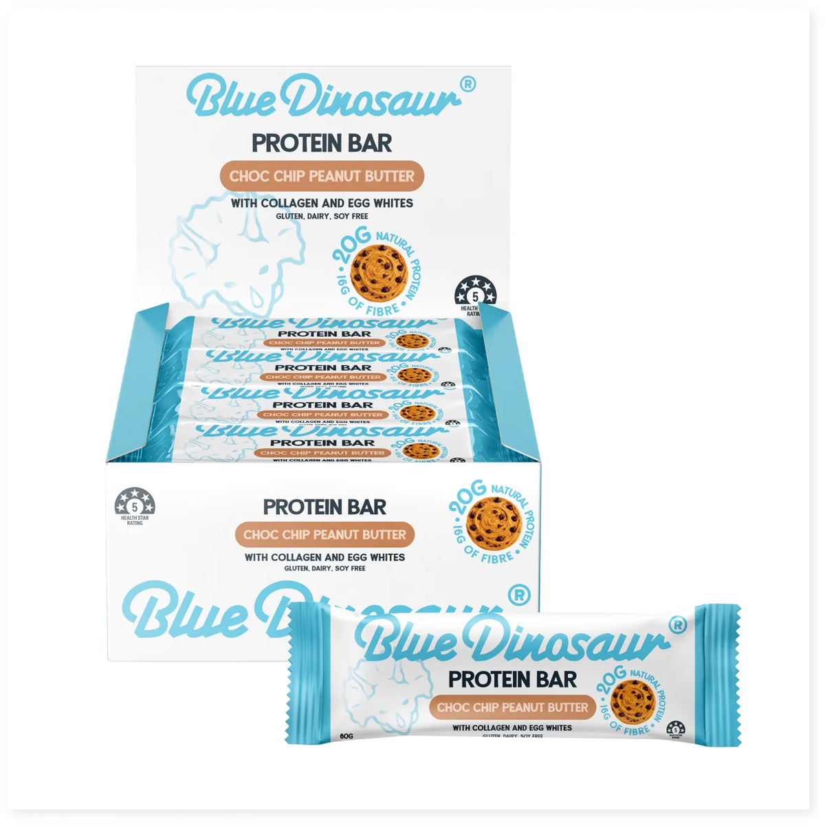 Blue Dinosaur Choc Chip Peanut Butter Protein Bar
