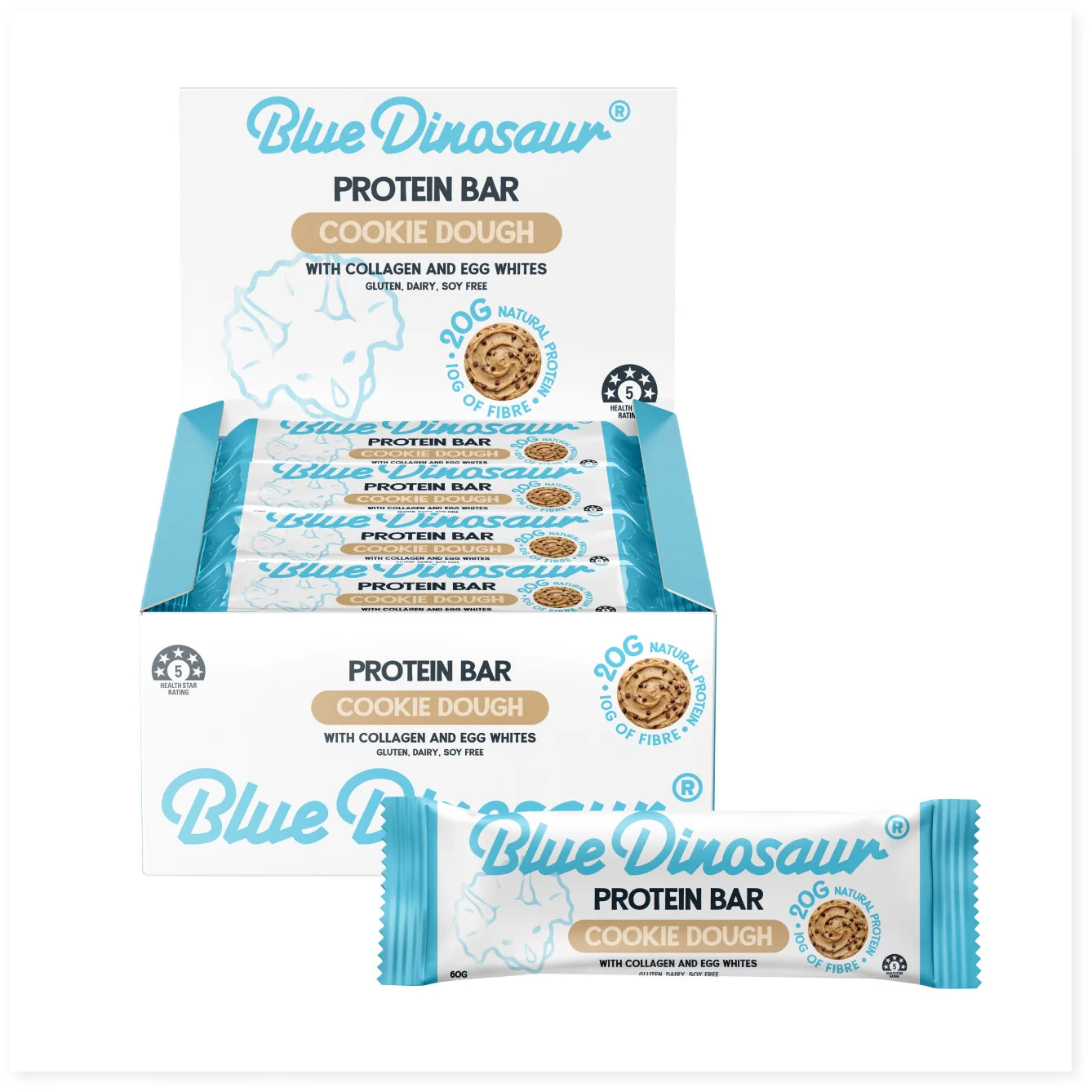 Blue Dinosaur Protein Cookie Dough Bar