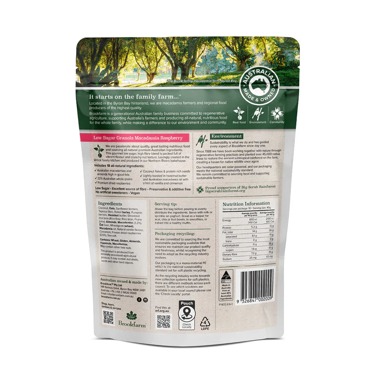 Brookfarm Low Sugar Granola Macadamia Raspberry