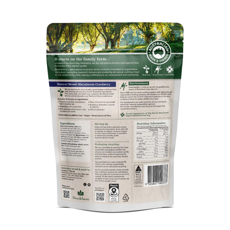 Brookfarm Natural Macadamia & Cranberry Muesli