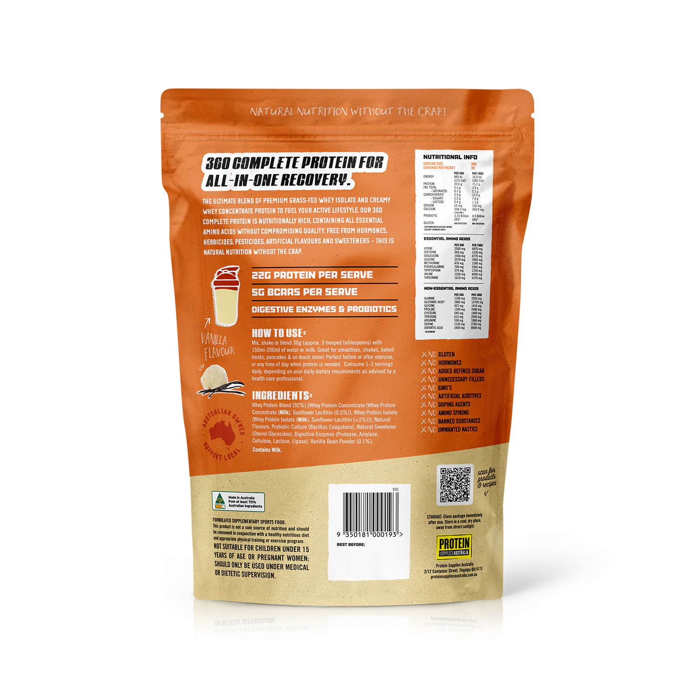 Protein Supplies Aust. 360Whey (WPI+WPC Combo) Vanilla Bean
