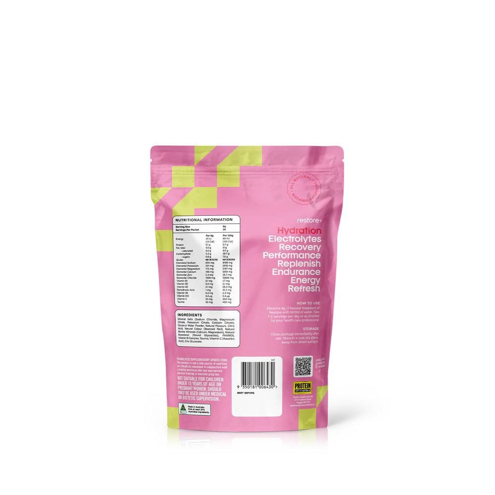 Protein Supplies Aust. Restore Electrolyte Drink Mix Strawberry & Lime