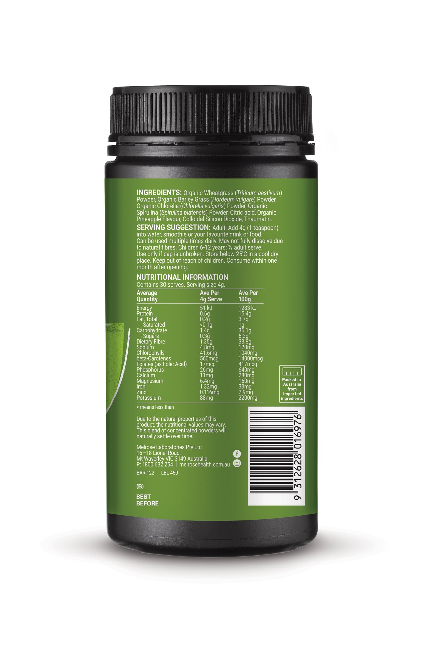 Melrose Organic Essential Greens Pineapple Powder