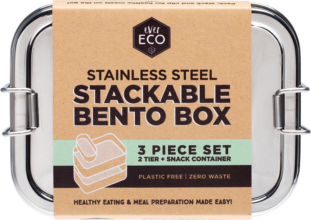 Ever Eco S/Steel Stackable Bento 2 Tier + Mini Snack Container