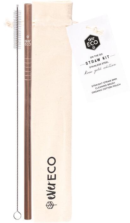 Ever Eco Stainless Steel Straw Kit Straight Rose Gold