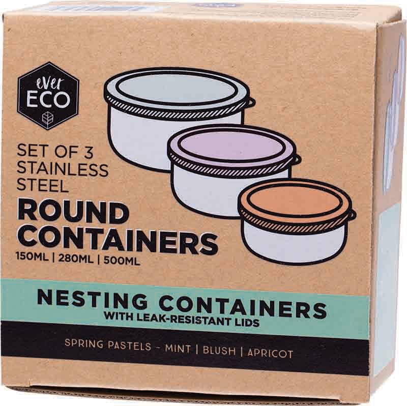 Ever Eco Stainless Steel Round Containers Spring Pastels Leak Resistant