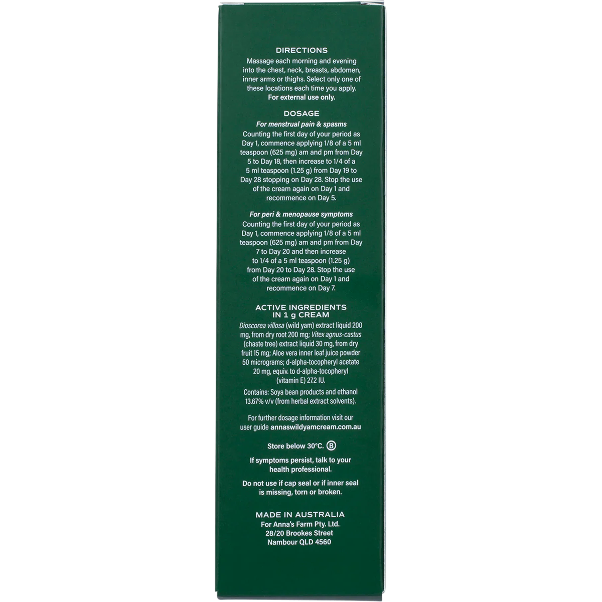 Anna's Wild Yam Cream Menstrual & Menopausal Symptoms