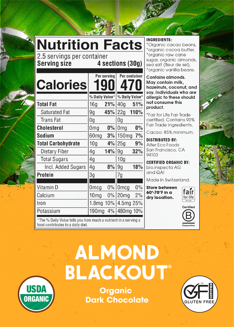 Alter Eco Organic Dark Almonds Blackout (85%) Chocolate
