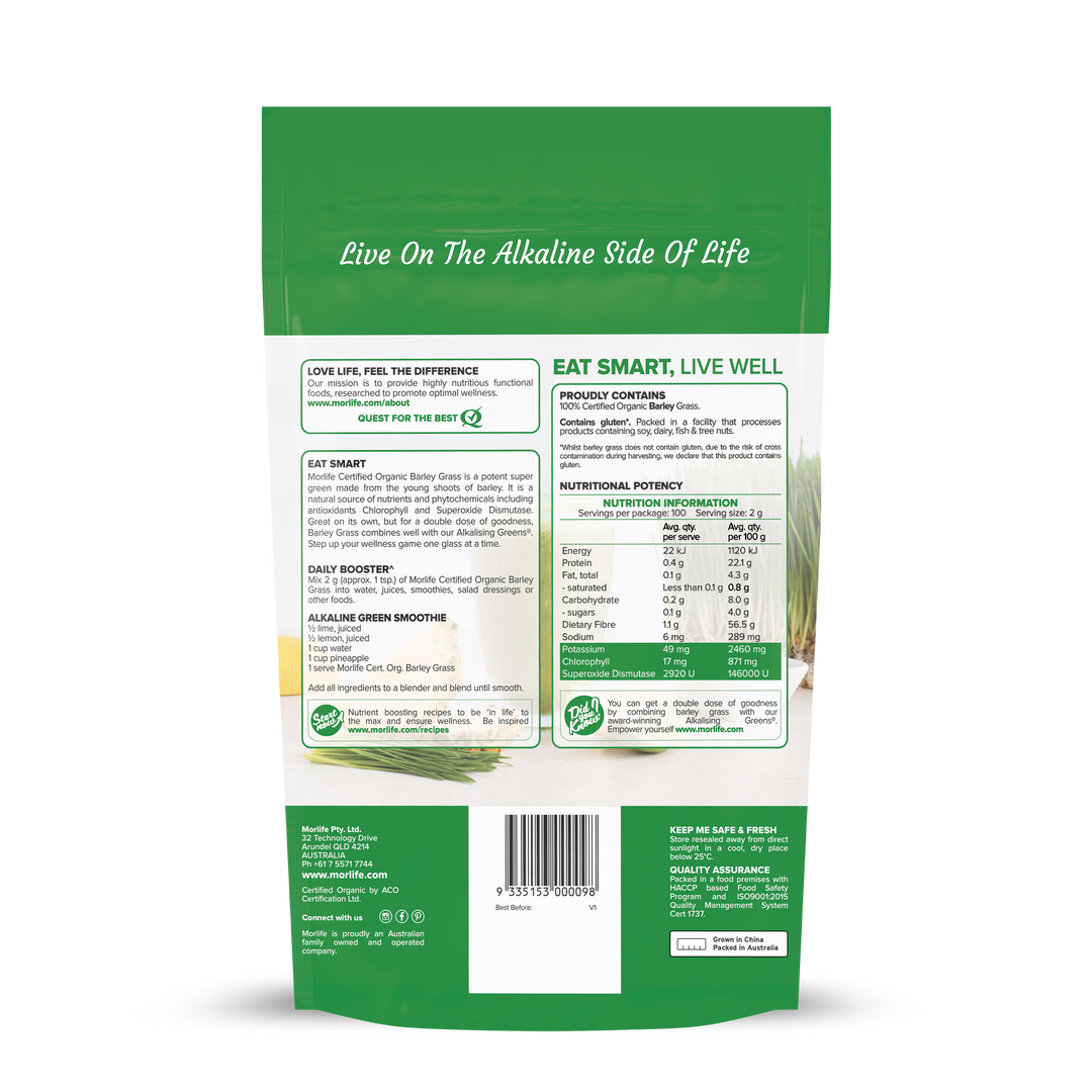 Morlife Certified Organic Barley Grass Fine Powder