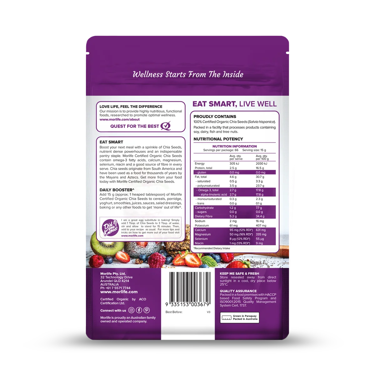Morlife Chia Seeds Black Certified Organic