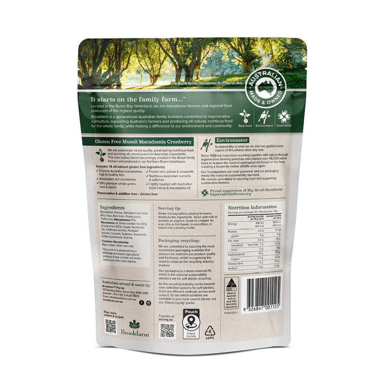 Brookfarm Gluten Free Cranberry Macadamia Muesli