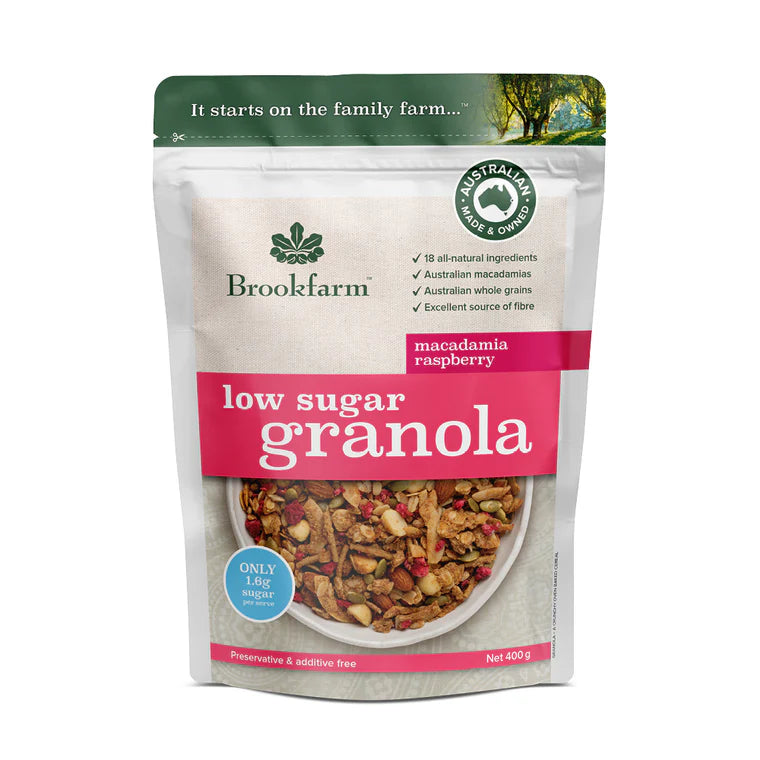 Brookfarm Low Sugar Granola Macadamia Raspberry