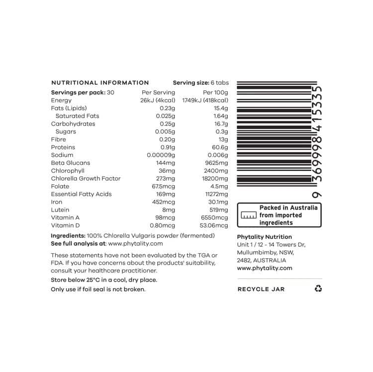 Phytality Fermented Chlorella Tablets