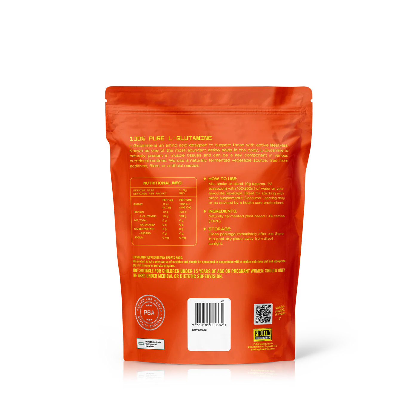 Protein Supplies Aust. L-Glutamine (Plant-Based) Pure