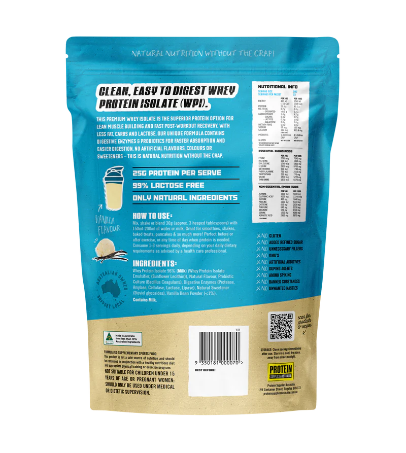 Protein Supplies Aust. WPI (Whey Protein Isolate) Vanilla Bean