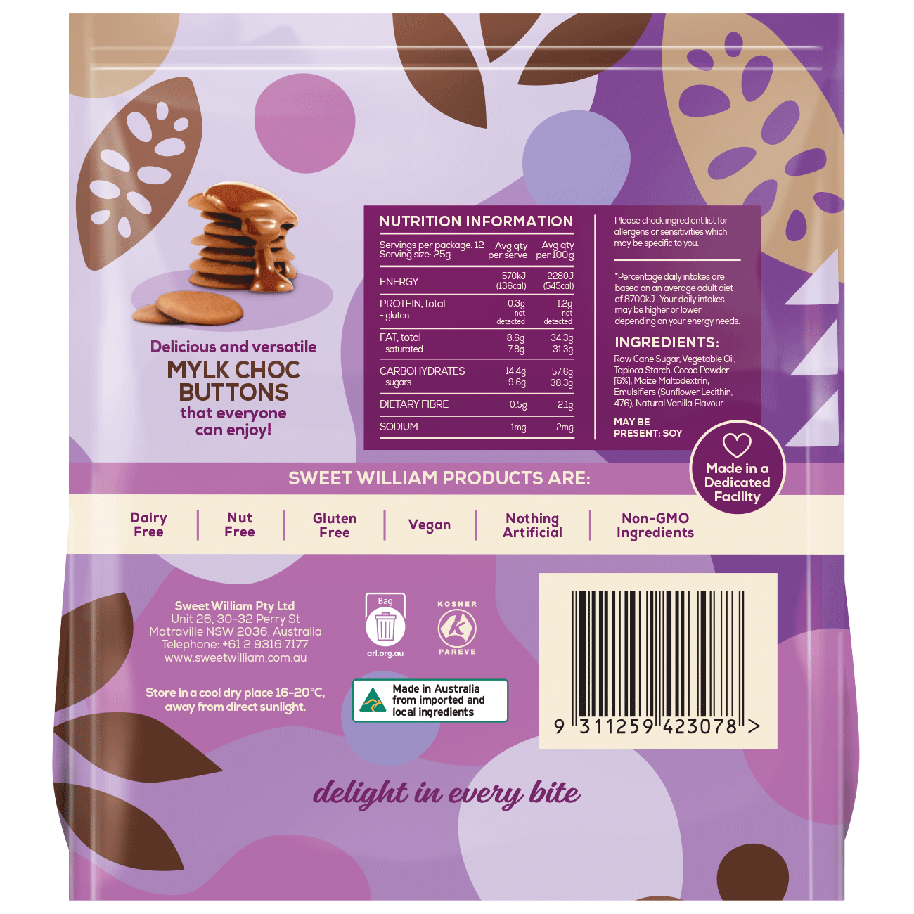 Sweet William Chocolate Baking Buttons