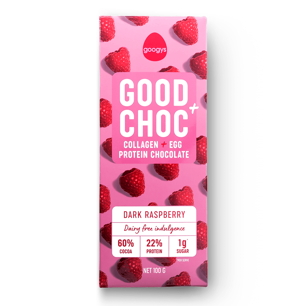 Googys Good + Choc Collagen + Egg Protein Chocolate Dark Raspberry