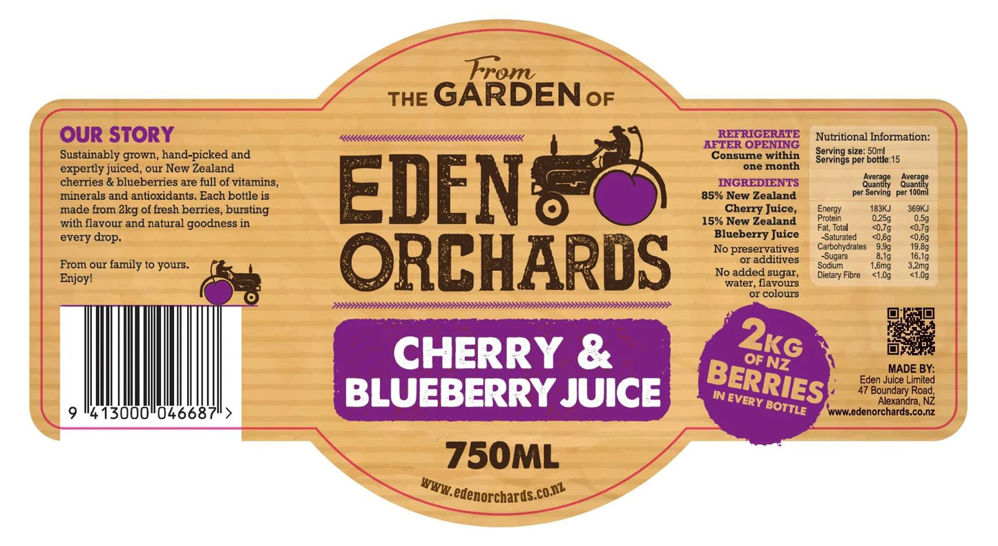 Eden Orchards Pure Cherry & Blueberry Juice