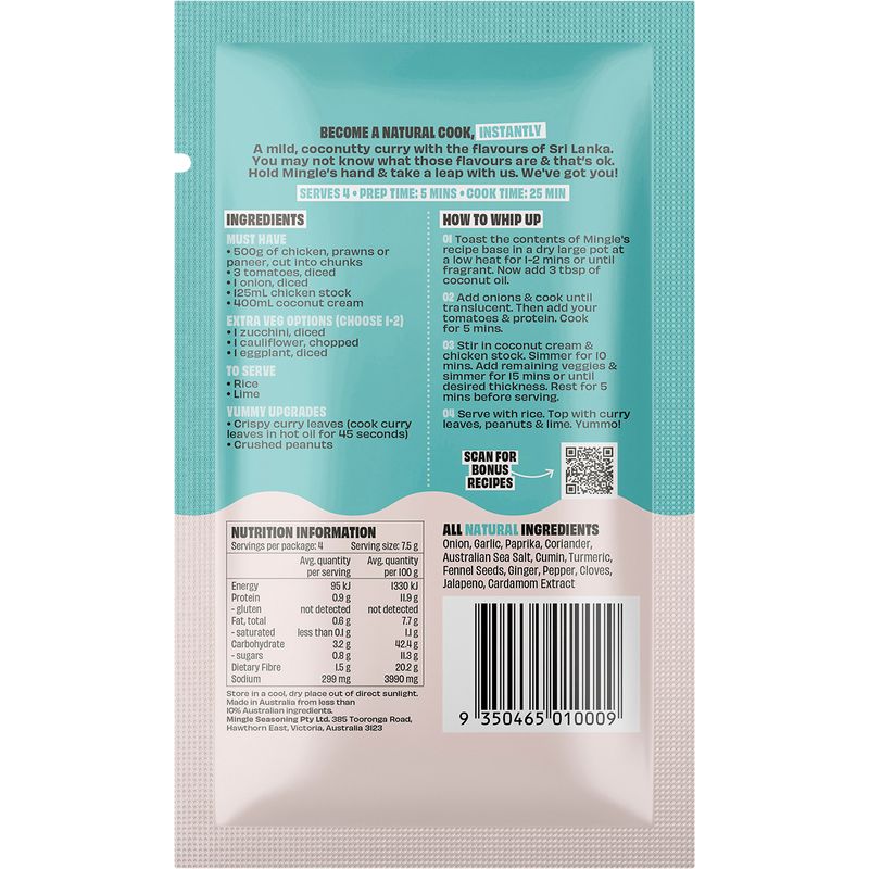 Mingle Sri Lankan Curry All Natural Recipe Base
