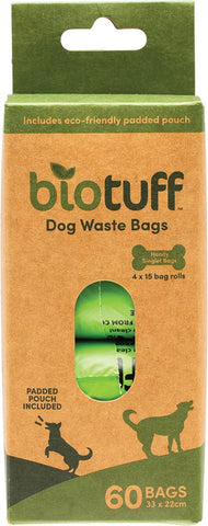 BIOTUFF Dog Waste Bags & Dispenser 4 x 15 Bag Rolls