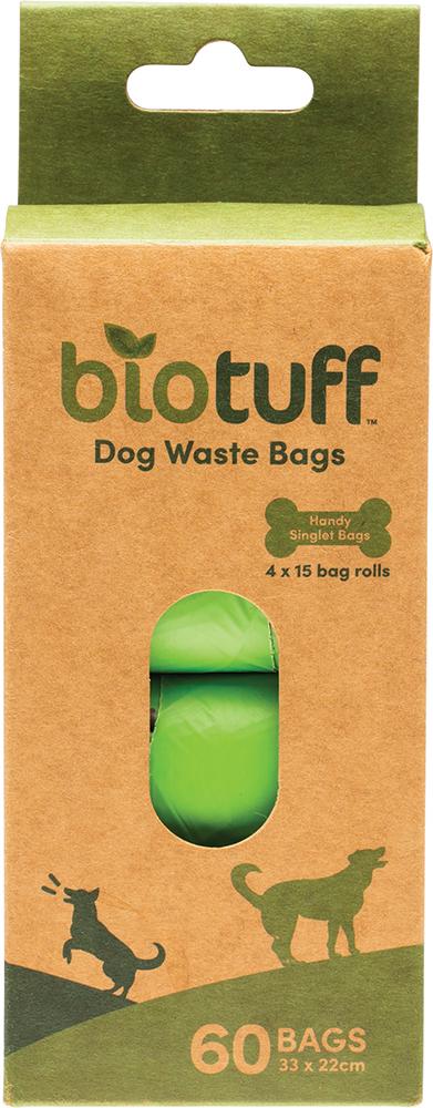 BIOTUFF Dog Waste Bags Refill 4 x 15 Bag Rolls