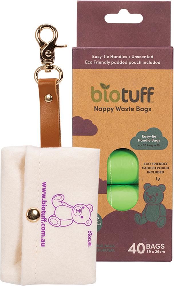BIOTUFF Nappy Waste Bags & Dispenser 4 x 10 Bag Rolls