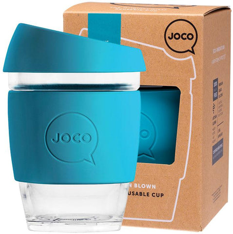 JOCO Reusable Glass Cup Regular 12oz Blue