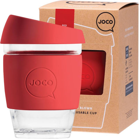 JOCO Reusable Glass Cup Regular 12oz Red