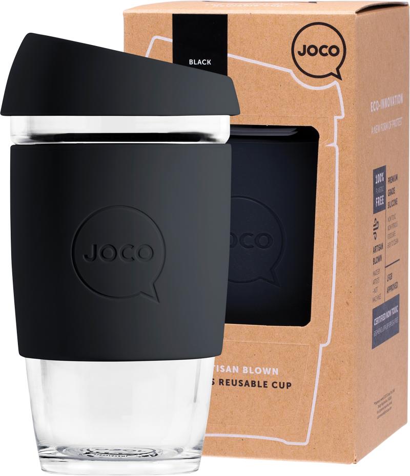 JOCO Reusable Glass Cup Large 16oz Black