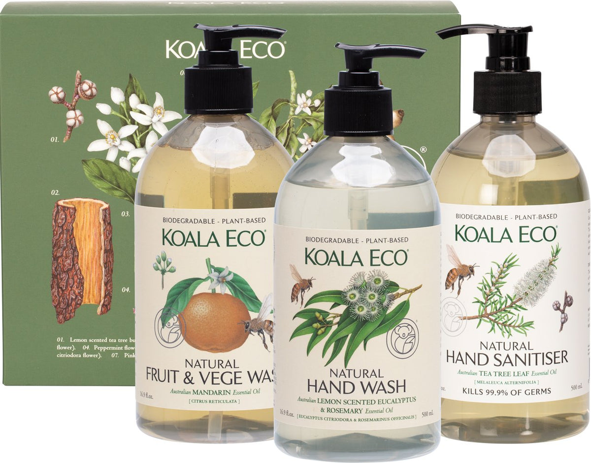 KOALA ECO Kitchen Lifestyle Gift Packss Sanitiser, H/Wash, Fruit & Veg Wash