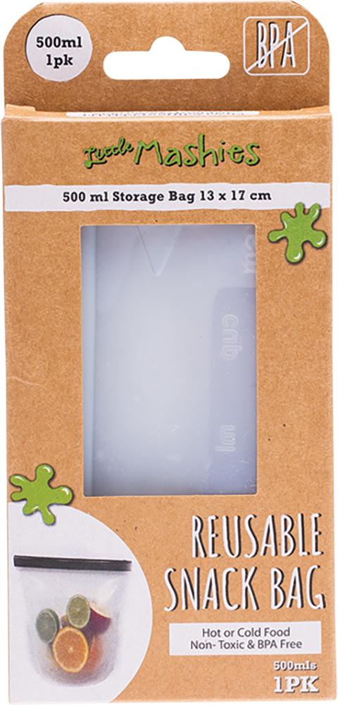LITTLE MASHIES Reusable Food Silicone Snack Bag Small 500ml