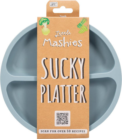 LITTLE MASHIES Silicone Sucky Platter Plate Dusty Blue