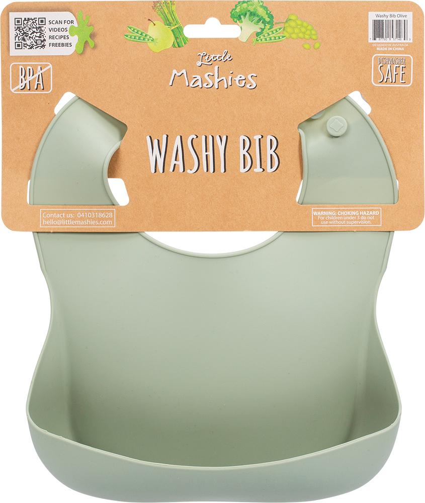 LITTLE MASHIES Silicone Washy Bib Olive