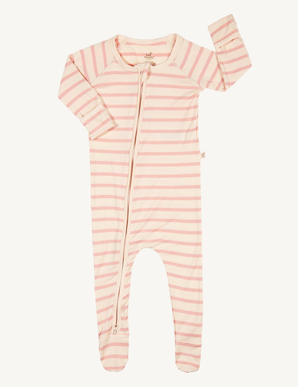 Boody Baby Long Sleeve Onesie Chalk/Rose Stripe 6-12