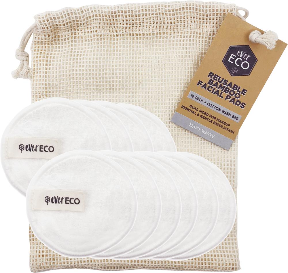 Ever Eco Reusable Bamboo Facial Pads White With Cotton Wash Bag