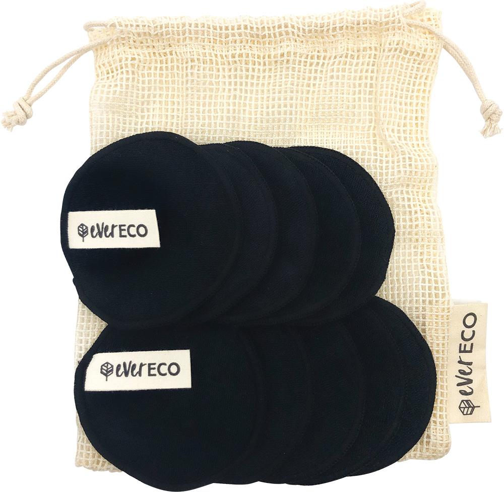 Ever Eco Reusable Bamboo Makeup Removal Pads Black with Cotton Wash Bag