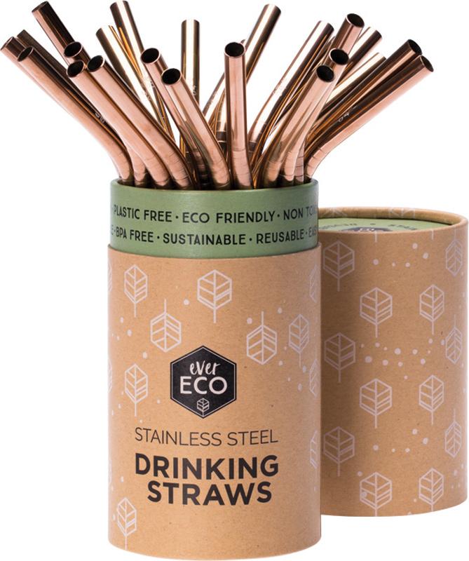 Ever Eco Stainless Steel Straws Bent Rose Gold Counter Display