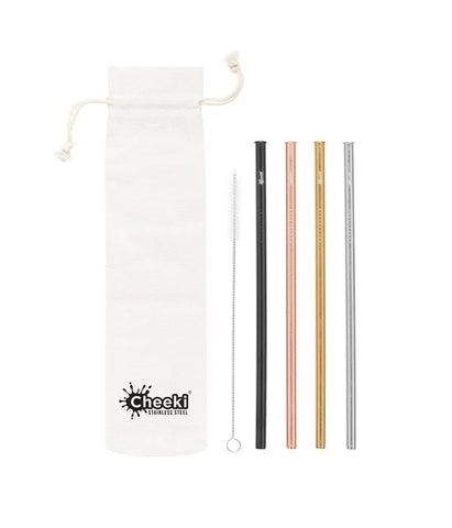 Cheeki Straight 4 Pack Silver, Gold, Rose Gold, Black & Brush Straws