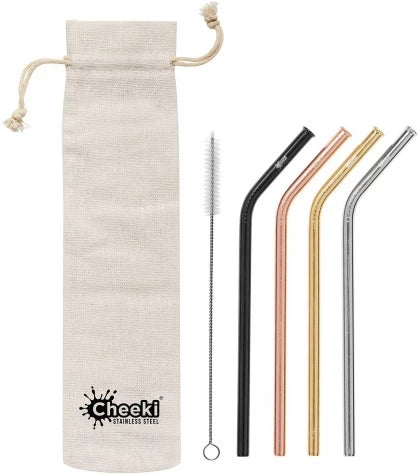 Cheeki Bent 4 Pack Silver, Gold, Rose Gold, Black & Brush Straws