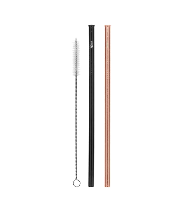 Cheeki Straight 2 Pack Rose Gold, Black & Brush Straws