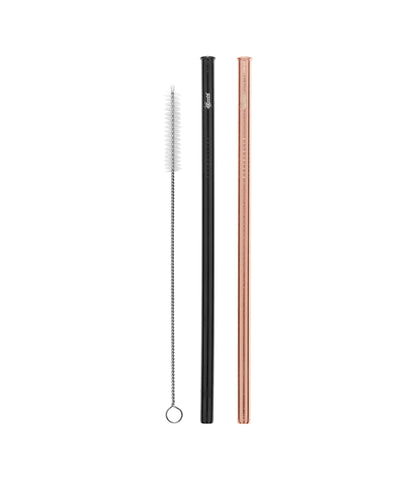 Cheeki Straight 2 Pack Rose Gold, Black & Brush Straws